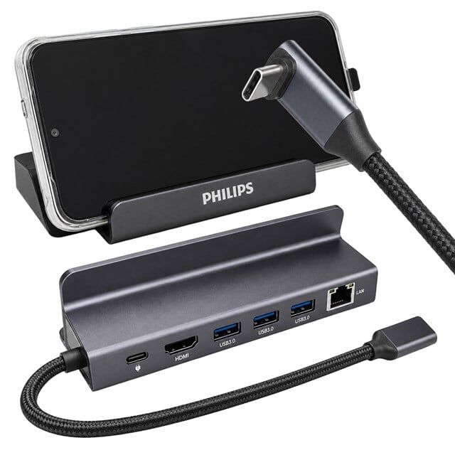 Philips SWR1691A/93 USB-C 6'sı 1 Arada Stand Tasarımlı Hub - 4K 60Hz HDMI, 1000Mbps LAN, 100W PD