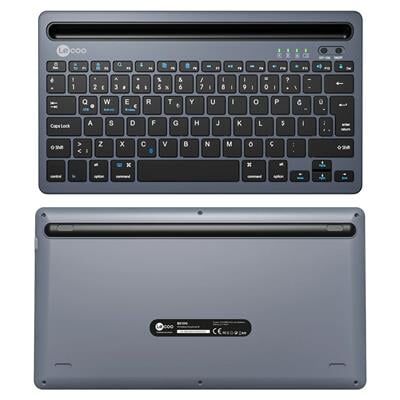 Lenovo Lecoo BK100 Bluetooth V3.0 Çoklu Cihaz Uyumlu Şarj Edilebilir Kablosuz Gri Türkçe Q Klavye