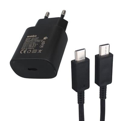 Weko WK-27877 Note10 Siyah 25 Watt Şarj Başlık Adaptörü + Type-C To Type-C Kablo
