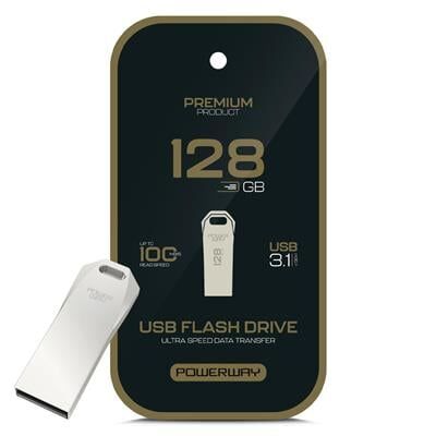 Powerway Premium 128 GB 100MB/S Ultra Hızlı USB 3.1 Metal Silver Flash Bellek