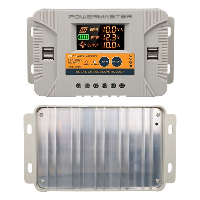 Powermaster PM-20A 12V-24V 20 Amper 4 USB Çıkışlı Dijital Ekranlı Solar Şarj Regülatörü