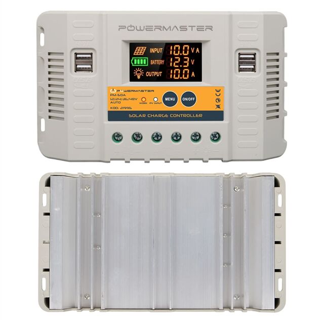 Powermaster PM-50A 12V-24V-36V-48V 50 Amper 4 USB'li Dijital Otomatik Solar Şarj Regülatörü