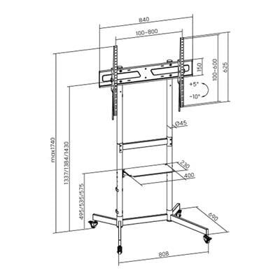 Vontech V1044VE 55''-100'' Uyumlu Tekerlekli Ayaklı Raflı LCD-LED TV Sehpası Standı