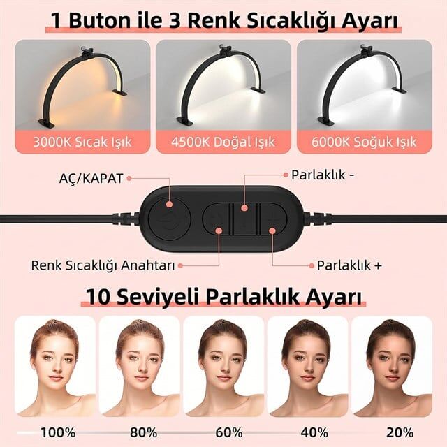 TrLed F-700A 70CM Pembe Katlanabilir Masaüstü Manikür ve Protez Tırnak Lambası