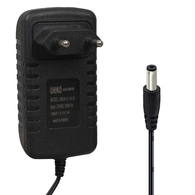 Weko WK-38606 Yerli Üretim 12.6 Volt - 3 Amper 5.5*2.5 Mm Uçlu Ledli Priz Tipi Şarj Adaptörü
