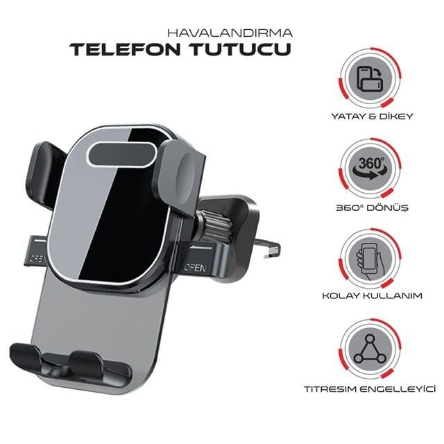 Powerway TT49 Araç İçi Petek Klima İçin Kıskaçlı Destekli Telefon Tutucu