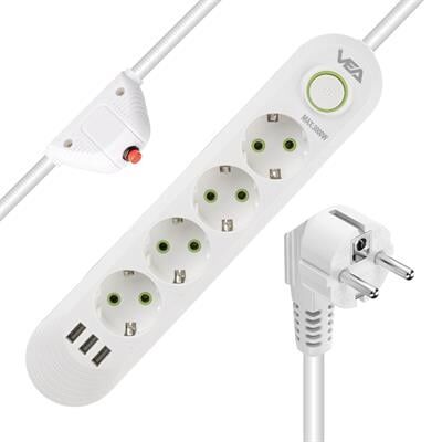 Vea VA-21560 4'lü 3 USB'li 1.5 Metre Akım Korumalı Priz Beyaz