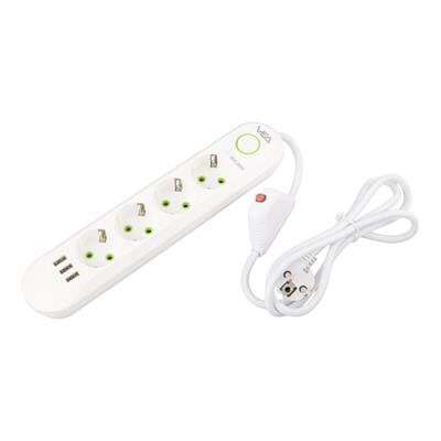 Vea VA-21560 4'lü 3 USB'li 1.5 Metre Akım Korumalı Priz Beyaz