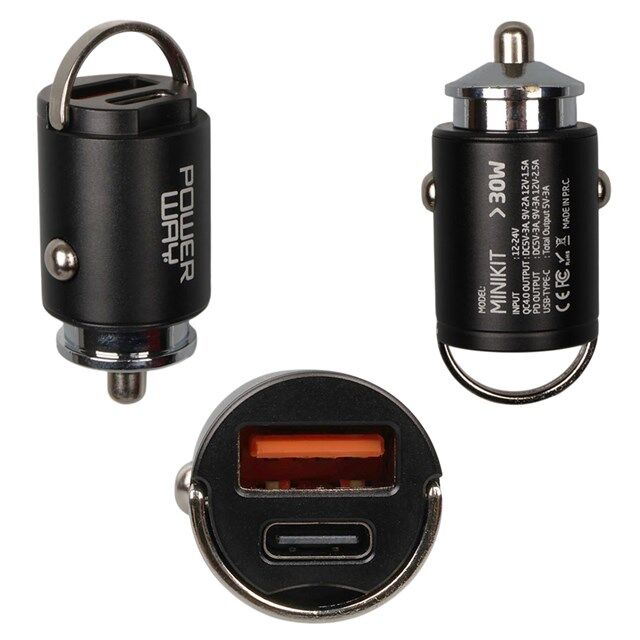 Powerway MiniKit 30W Super PD & QC 4.0 Çift Çıkışlı Hızlı Ultra Kompakt Metal Araç Şarj Cihazı