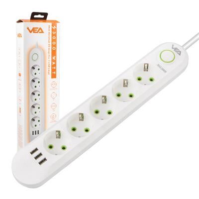 Vea VA-21562 5'li 3 USB'li 1.5 Metre Akım Korumalı Priz Beyaz