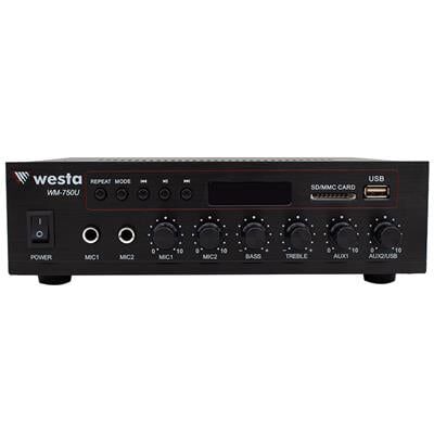 Westa WM-750U 80 Watt 100V-70V Mini 4-16 Ohm USB-SD-Bluetooth 2 Mikrofon Girişli Trafolu Anfi
