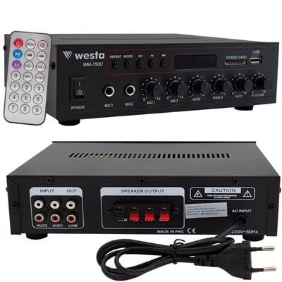 Westa WM-750U 80 Watt 100V-70V Mini 4-16 Ohm USB-SD-Bluetooth 2 Mikrofon Girişli Trafolu Anfi