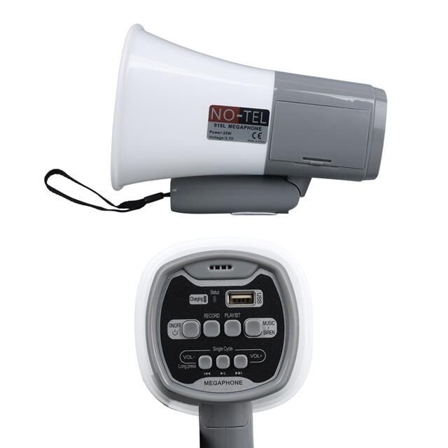 No-Tel 918L Bluetooth-Usb-Siren-Ses Kayıt Özelikli Dahili Bataryalı 25 Watt Mini El Tipi Megafon