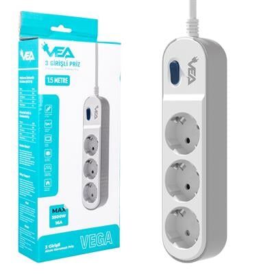 Vea VE-VEGA103 A Class 3'lü Anahtarlı 1.5 Metre Akım Korumalı Priz