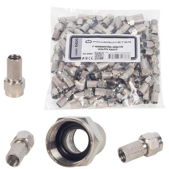Powermaster PM-6400 RG6/U6 22Mm Siyah Contalı 100'lü F Konnektör