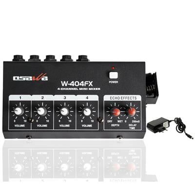 Osawa Mikrofon Giriş-1 Line Çıkış Eko’lu 4 Kanal 20 dB Adaptörlü Mini Mikrofon Çoğaltıcı W-404FX