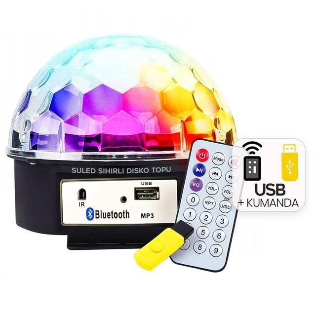 Ledx GM-0803B Sihirli Led Dönen Disko Topu Hoparlör Kablosuz USB/Mp3/Bluetooth Kumandalı 360 Derece