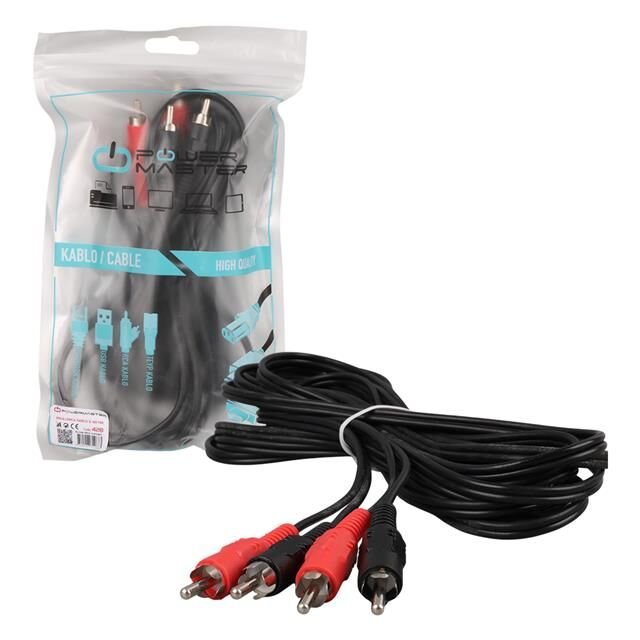 Powermaster PM-428 Siyah 5 Metre 2 Rca + 2 Rca Kablo