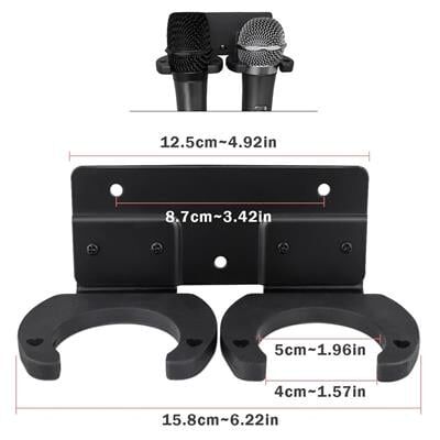 PowerMaster PM-26938 Duvara Monte Çift Mikrofon Tutucu Askı Metal Gövde