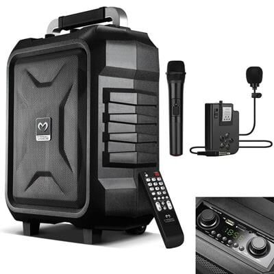 Magicvoice MV-2015 USB-SD-BT 1 El + 1 Yaka Mikrofonlu 300W Taşınabilir Şarjlı Hoparlör Anfi