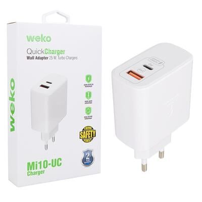 Weko WK-21446 S11-UC 25 Watt 3.0 Amper Type-C + USB Telefon Şarj Başlık Adaptörü