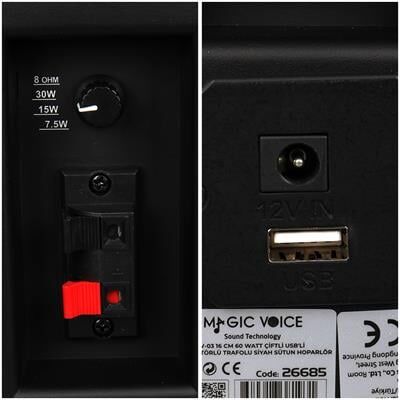 MagicVoice MV-03 16 CM 60 Watt Komütatörlü Hat Trafolu Siyah Sütun Hoparlör (2'li Takım)