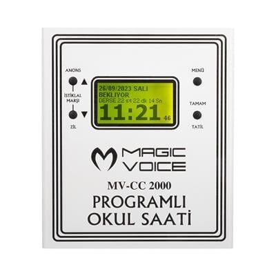 Magicvoice MV-CC2000 USB Duvar Tipi Programlı 20 Adet MP3 Formatı Zil / İstiklal Marşlı Akıllı Dijital Okul Saati (Çan Takılabilir)