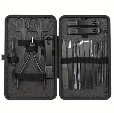 Sunup SN-27099 Siyah Paslanmaz Çelik 18in1 Profesyonel Manikür Tırnak Bakım Seti