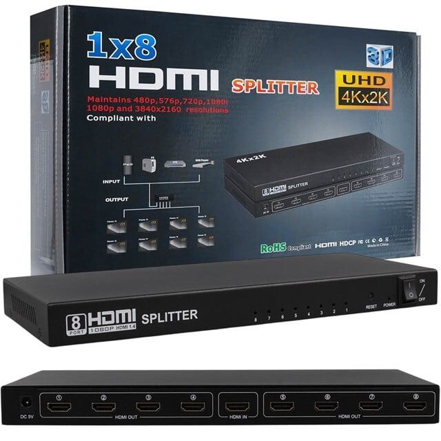 PowerMaster PM-14218 1 Giriş 8 Çıkış Port 1080P FHD HDMI Dağıtıcı Splitter (8'li Çoklayıcı)