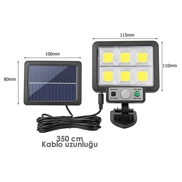 Powermaster JX-F72 Solar Panelli Hareket Sensörlü Üç Modlu Duvar Lambası
