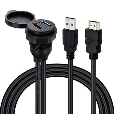 Powermaster PM-12428 USB 3.0 + HDMI 2 Metre Uzatma Kablolu Araç Kontrol Paneli (Gömme Montaj)