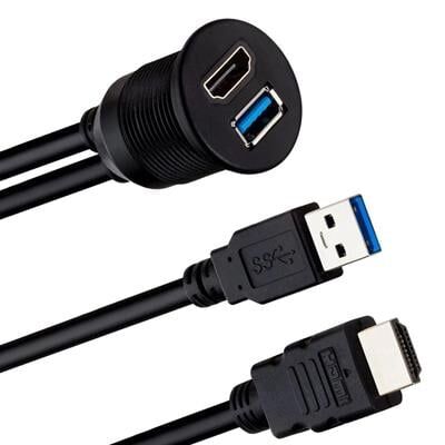 Powermaster PM-12428 USB 3.0 + HDMI 2 Metre Uzatma Kablolu Araç Kontrol Paneli (Gömme Montaj)