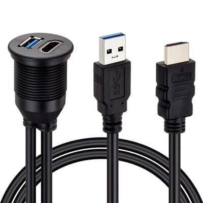 Powermaster PM-12428 USB 3.0 + HDMI 2 Metre Uzatma Kablolu Araç Kontrol Paneli (Gömme Montaj)