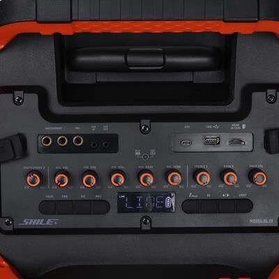 Shile SL-10 120 Watt Taşınabilir Seyyar Amfi Hoparlör Kablosuz 1 EL + 1 Yaka Mikrofonlu Kumandalı USB+SD+BT