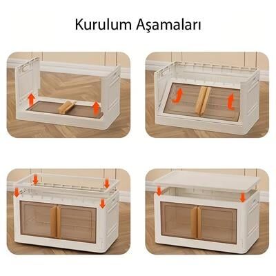 Sunup SN-25883 72L Katlanabilir Plastik Saklama Kutusu Renkli Kapaklı Tekerlekli 40x64x37cm