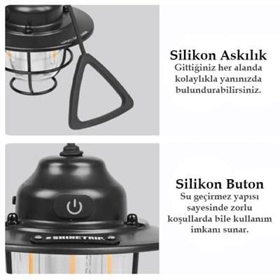 PowerMaster PM-25439 Nostaljik 3 Filament 6 Smd Kamp Çadır Lambası Ampul 1200mAh TYPE-C