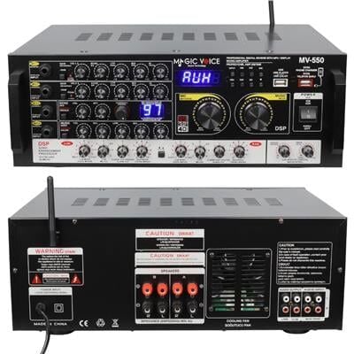 MagicVoice MV-550 2x100W USB/SD/Bluetooth 4 Mikrofon Girişli Stereo Mixer Amfi