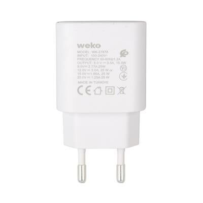 Weko WK-27878 Note10 Beyaz 25 Watt Şarj Başlık Adaptörü + Type-C To Type-C Kablo
