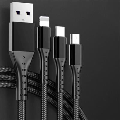 PowerMaster PM-26332 3 IN 1 Siyah 1.2 Metre Şarj Kablosu