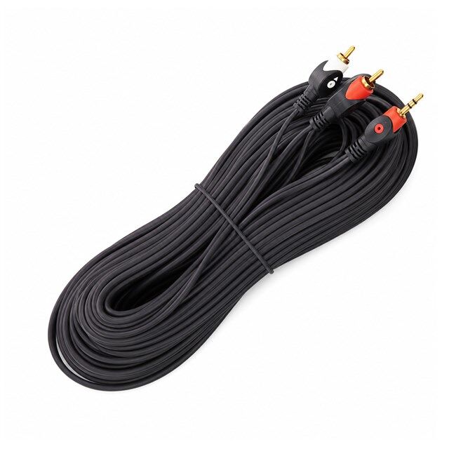 Powermaster PM-1841 Siyah 2 Rca Erkek + 3.5 Mm Stereo Erkek Gold Uç 10 Metre Ses Kablosu