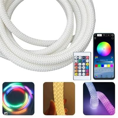 PowerMaster PM-26417 Animasyonlu Bluetooth Neon RGB Kumaş Örgülü Hortum Led 5 Metre 201 Modlu