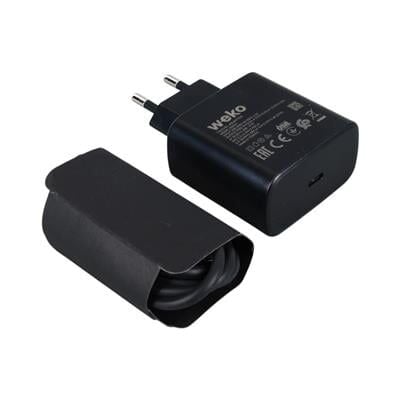 Weko Wk-26523 S11-C 25 Watt Siyah Şarj Başlık Adaptörü + Type-C To Type-C Kablo