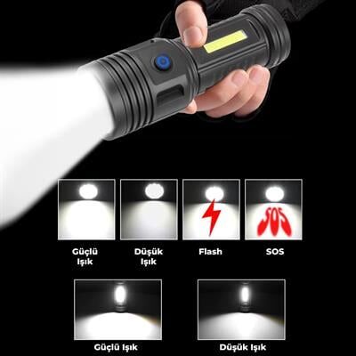 Powermaster PM-26722 Plastik 4+2 Modlu Şarjlı 12 Ledli El Feneri