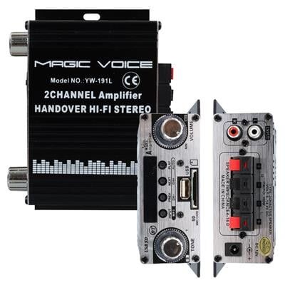 MagicVoice YW-191L 12 Volt 100 Watt Motosiklet Bluetooth Amfi USB/SD 2 Kanal Pazarcı - Anfi (125X95X40mm)