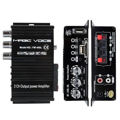 MagicVoice YW-406L 12 Volt 100 Watt Motosiklet Bluetooth Amfi USB/SD 2 Kanal Pazarcı - Anfi (154X80X42Mm)