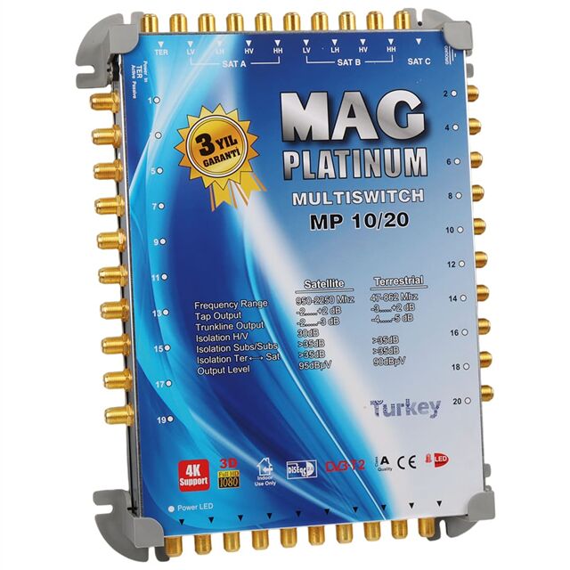 MAG Platinum MP 10/20 Multiswitch - 10 Giriş 20 Çıkışlı Merkezi Uydu Santrali Hybrid 4K ve 3D Destekli