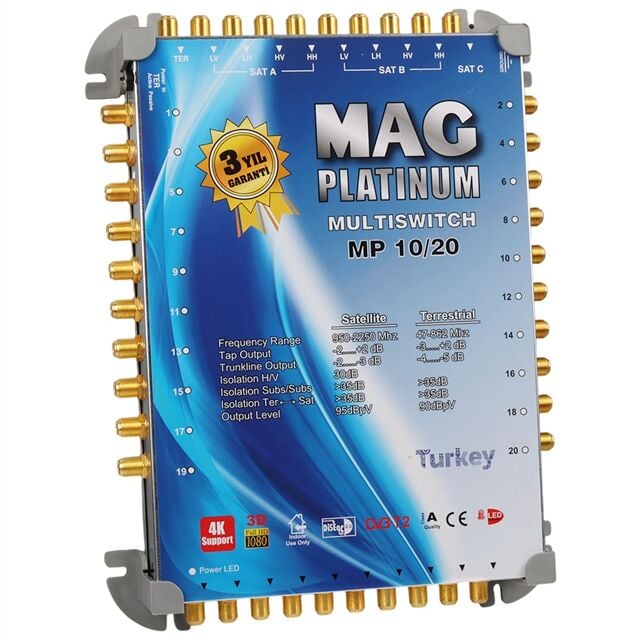 MAG Platinum MP 10/20 Multiswitch - 10 Giriş 20 Çıkışlı Merkezi Uydu Santrali Hybrid 4K ve 3D Destekli
