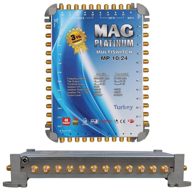 MAG Platinum MP 10/24 Multiswitch - 10 Giriş 24 Çıkışlı Merkezi Uydu Santrali Hybrid 4K ve 3D Destekli
