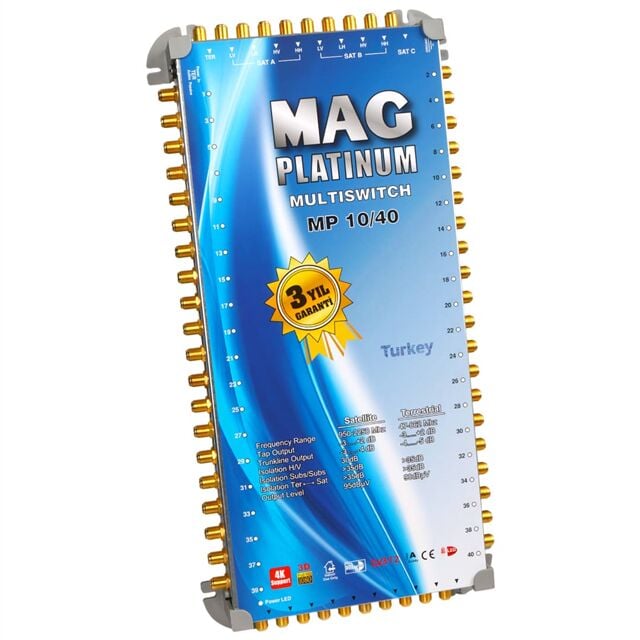 MAG Platinum MP 10/40 Multiswitch - 10 Giriş 40 Çıkışlı Merkezi Uydu Santrali Hybrid 4K ve 3D Destekli