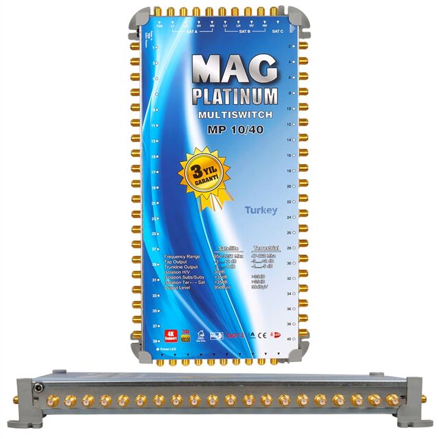 MAG Platinum MP 10/40 Multiswitch - 10 Giriş 40 Çıkışlı Merkezi Uydu Santrali Hybrid 4K ve 3D Destekli